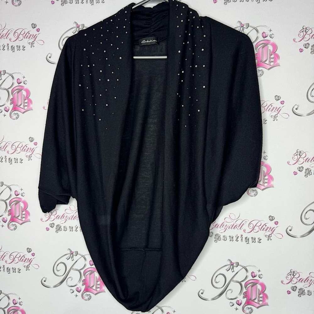 Seduction cardigan rhinestone bling diamond crystals flowy cinching cute comfy
